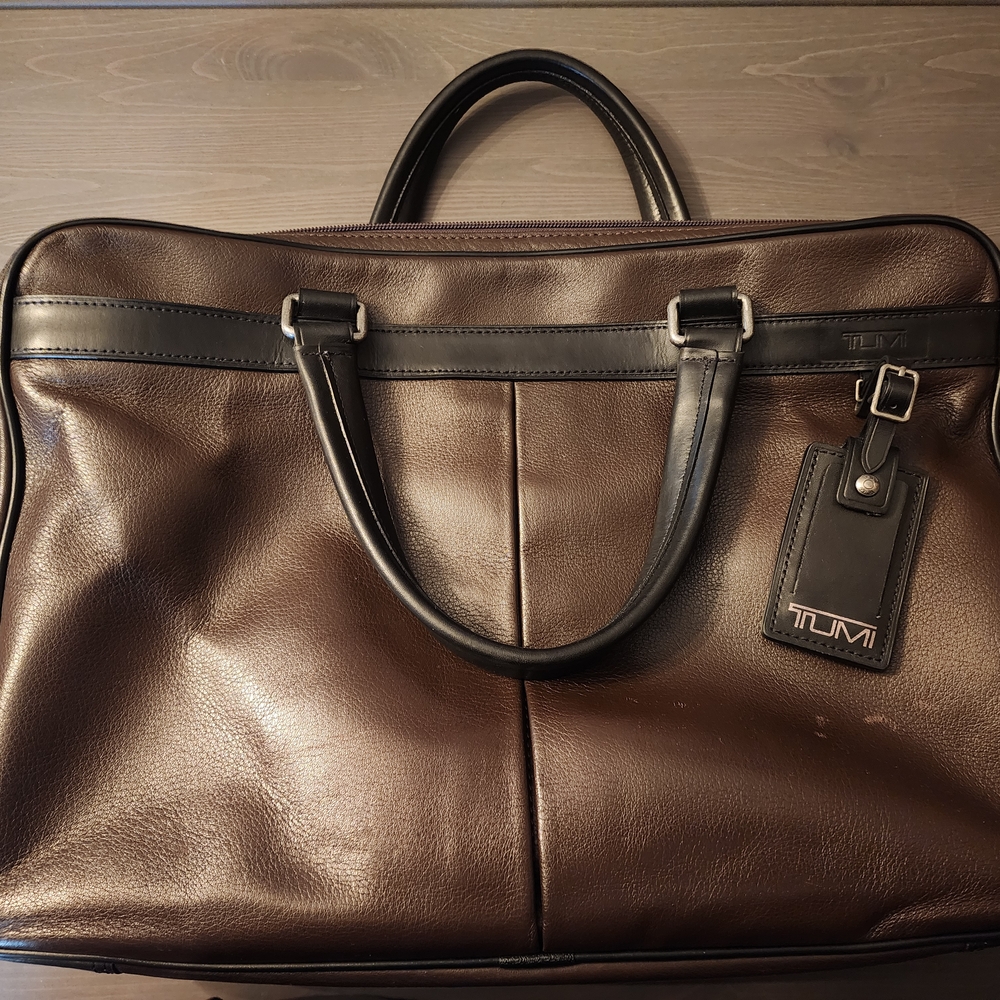 TUMI Brown Leather Laptop Briefcase Men's Bag